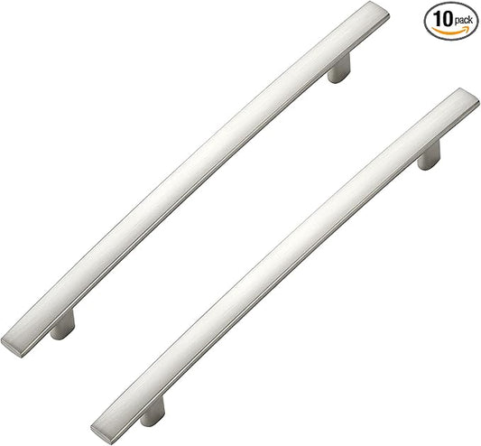 10 Pack Cabinet Handles 6.25" Hole Center - Curved Cabinet Pulls Brushed Nickel Drawer Pulls for Kitchen Cupboard Solid Hardware for Dresser Drawer Arch Hardware