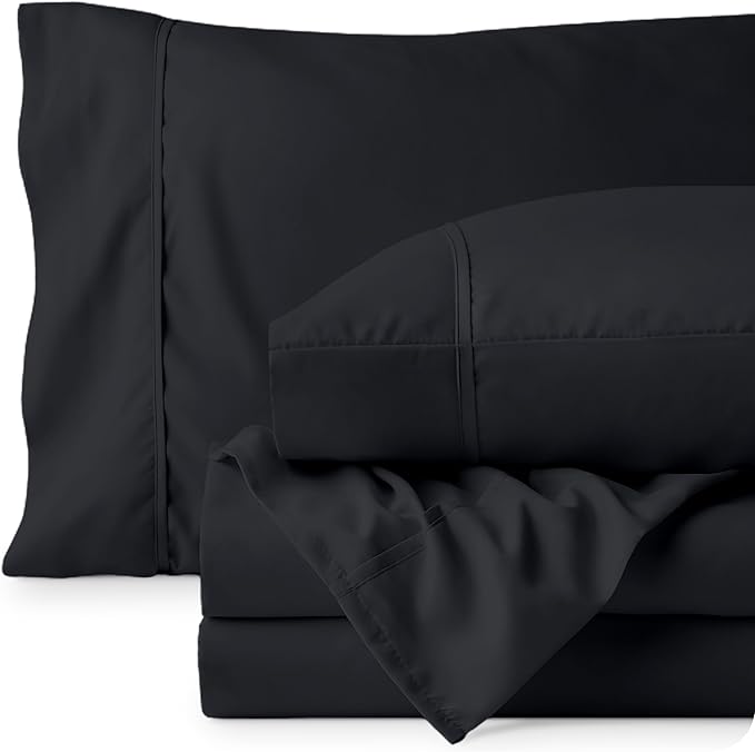 Bare Home California King Sheet Set - 1800 Ultra-Soft Microfiber Cal King Bed Sheets - Double Brushed - Deep Pockets - Easy Fit - 4 Piece Set - Bed Sheets (California King, Black)