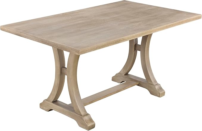 Ball & Cast Dining Table Set for 6, 60" Rectangular Dining Room Table with 4 Upholstered Chairs and 1 Bench, 6-Piece Farmhouse Dining Furniture Set with Solid Wood Legs for Kitchen,Natural Wood Wash