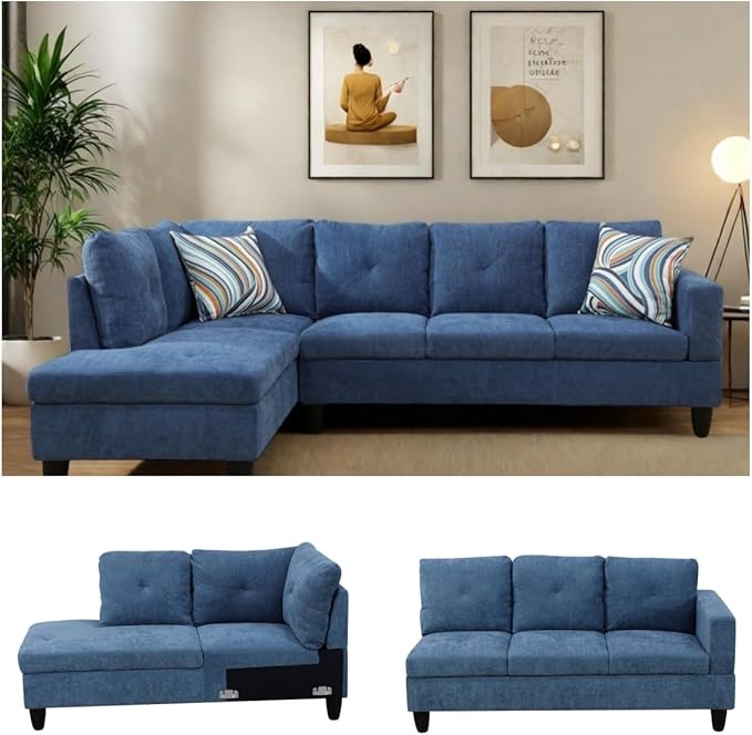 NAYSAYE L Shaped Couch, Modular Sectional Couch with Ottoman Storage, Modern Lounge Sofa Convertible Sectional Couches for Living Room, Apartment, Blue