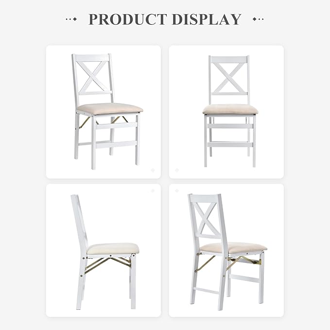 COLAMY Folding Dining Chairs Set of 4 – White Wooden Dining Room Chairs for Small Spaces, Pre-Assembled, Space Saving Kitchen & Dining Room Furniture, Indoor Outdoor Use