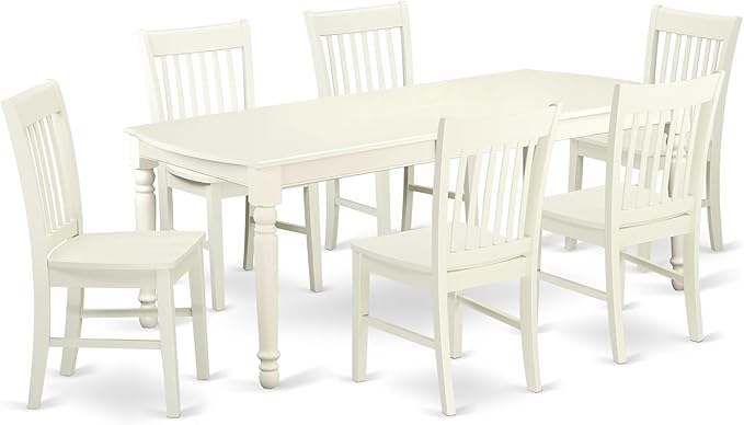 East West Furniture DONO7-LWH-W 7 Piece Dining Set Consist of a Rectangle Dining Room Table with Butterfly Leaf and 6 Wood Seat Chairs, 42x78 Inch, Linen White