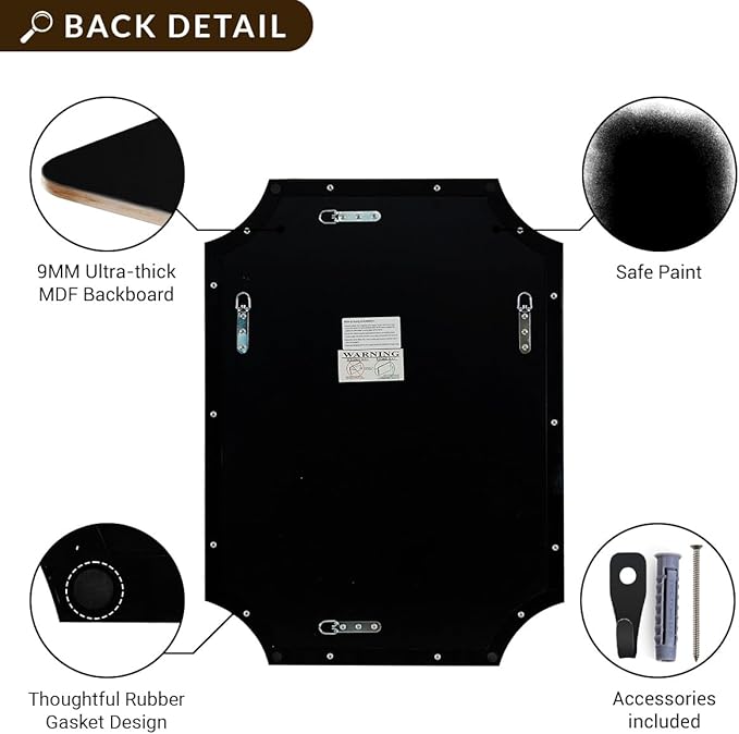 ANDY STAR 24x36 Inch Black Mirror, Matte Black Scalloped Wall Mirror, Modern Black Framed Mirror with Sophisticated Scalloped Design, Glass Panel Wall-Mounted Mirror Hangs Vertical or Horizontal