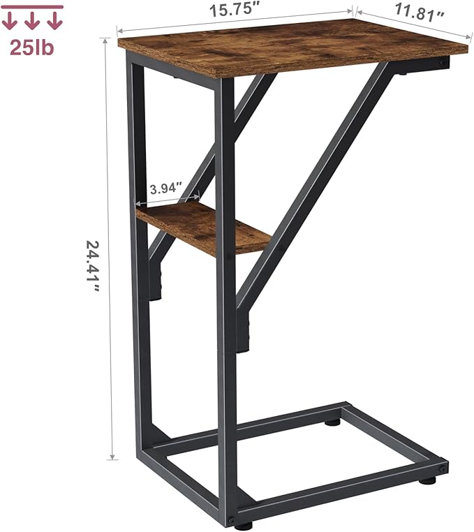C-Shaped End Table, Small Side Table for Couch, Sofa TV Tray Table for Living Room, Bedroom, Bedside ET-D-BR1