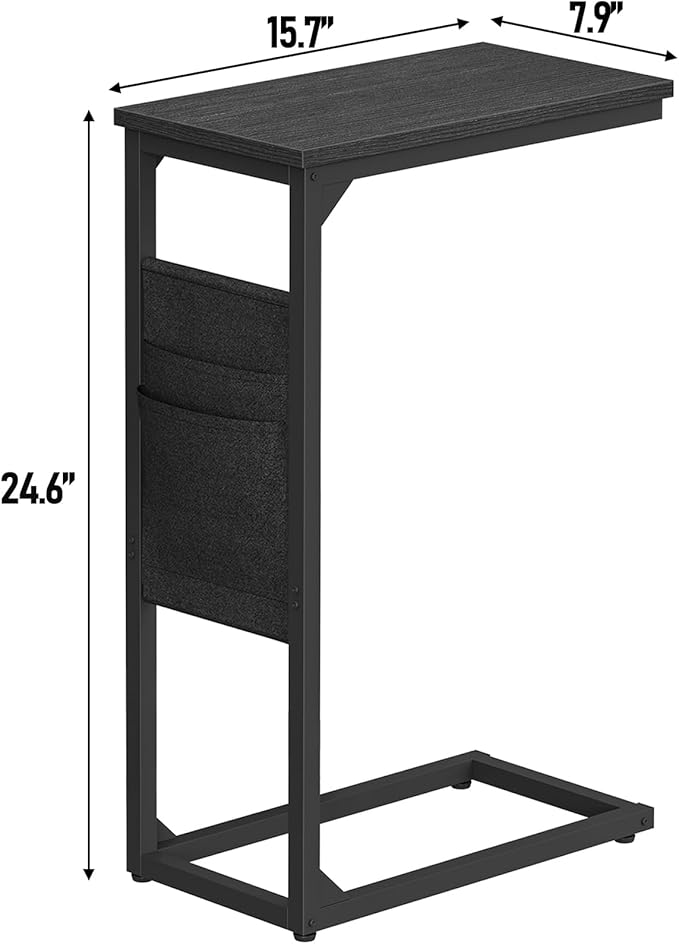 TUTOTAK C Shaped End Table, Side Table for Couch, Sofa Table with Storage Bag, TV Tray for Living Room, Bedroom, Black TB01BK082