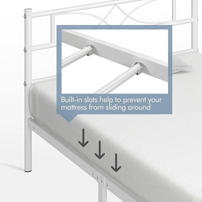 Yaheetech Metal Twin Size Bed Frame, Platform Bed Frame, Mattress Foundation with Curved Design Headboard & Footboard, NO Box Spring Needed, Heavy-Duty Support, Easy Assembly, Twin, White