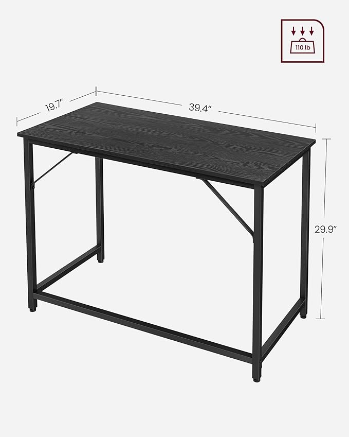 VASAGLE Computer Desk, Gaming Desk, Home Office Desk, for Small Spaces, 19.7 x 39.4 x 29.9 Inches, Industrial Style, Metal Frame, Black with Wood Grain ULWD041B56