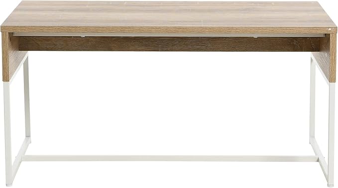 Household Essentials Wrap Rectangular Coffee Table Coastal Oak Rustic Wood Grain and White Metal