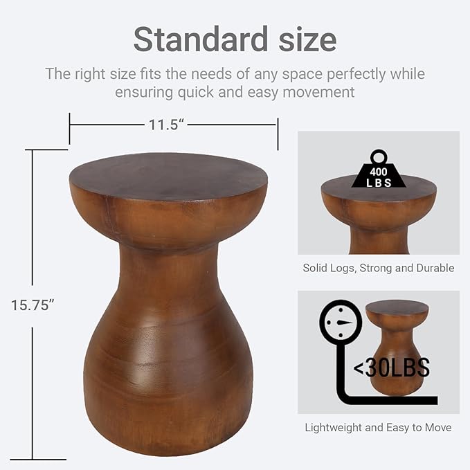 TORMAYS HOME Wooden Side Table Tree Stump End Table Solid Wood Stool Natural Plant Stand Small Rustic Nightstand Handmade Accent Table for Indoor Outdoor Spaces (Brown)