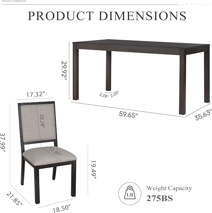 COLAMY Rectangular Dining Table Set for 4, Wood Dining Table for 4 with Chairs, 60 Inch Dining Table and Chairs for Kitchen, Dining Room, Brown