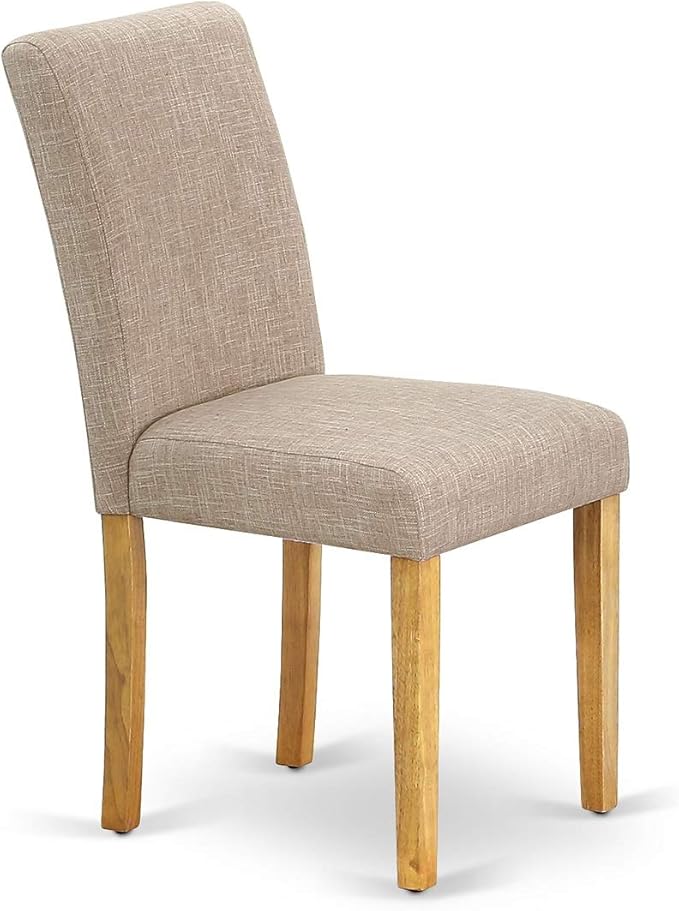 East West Furniture VAAB9-OAK-04 9 Piece Dining Table Set Includes an Oval Dining Room Table with Butterfly Leaf and 8 Light Tan Linen Fabric Parsons Chairs, 40x76 Inch, Oak