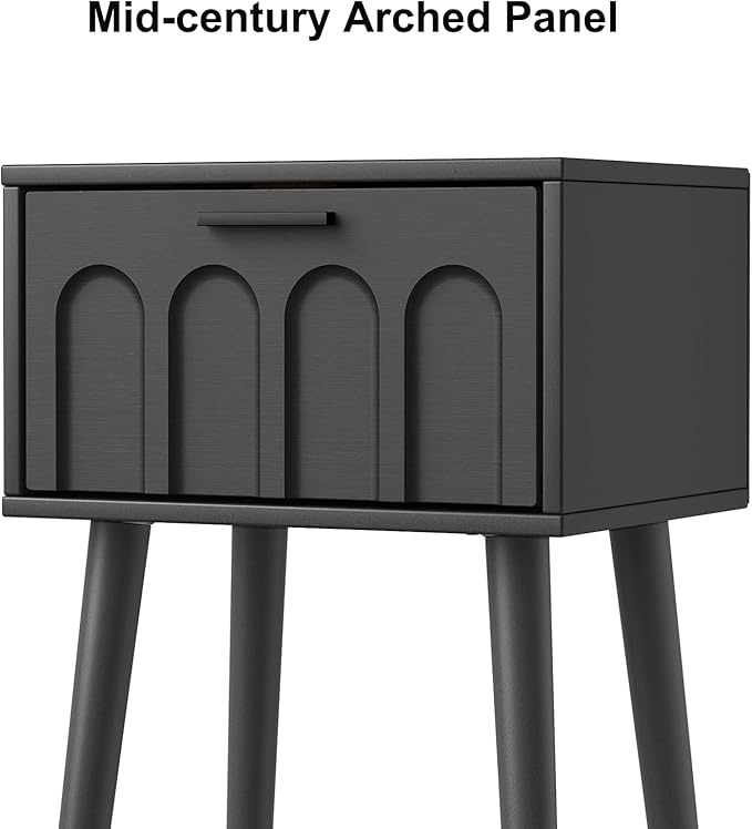 LAATOOREE Nightstand Set of 2, Small Bed Side Table with Arch Door, Mid-Century End Table with Wood Legs for Bedroom, Small Space (Black)