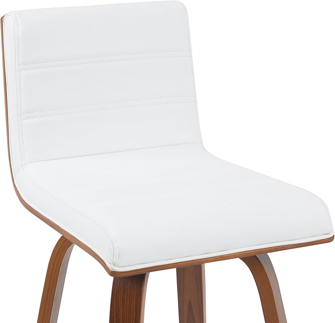 Vienna Modern Swivel Bar Height Stool with Snow White Faux Leather Seat and Walnut Finished Wood Frame Set of 2