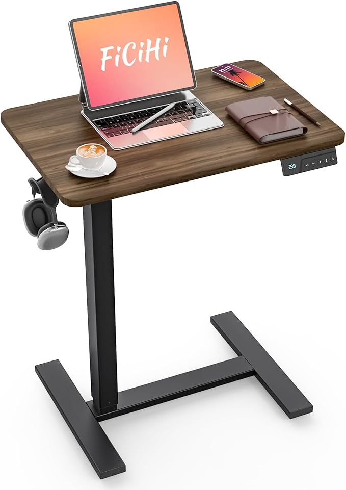 Mobile Standing Desk with Wheels - Electric Height Adjustable Small Movable Laptop Desk, Portable Rolling Computer Sit Stand Side Table for Home Office, Sofa&Bedside Use (27.6",Walnut)