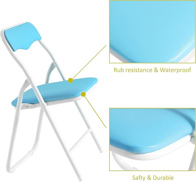 VECELO Folding Activity Table and Chairs 5 Pcs, Portable, with Ultra Soft Padded Cushion, 5 Piece Set, Baby Blue