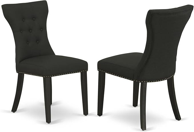 East West Furniture ANGA5-ABK-24 5 Piece Dining Table Set for 4 Includes a Round Kitchen Table with Pedestal and 4 Black Linen Fabric Parsons Dining Chairs, 36x36 Inch, Wirebrushed Black