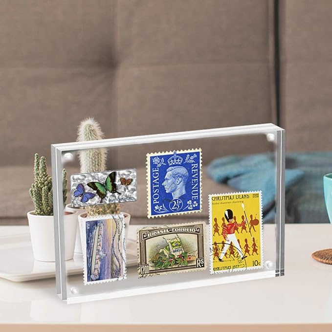 HELPLEX Acrylic Frames, 2 Pack 5x7, 24mm Thicker Frameless Clear Frame, Double Sided Magnetic, Free Standing Desktop Display