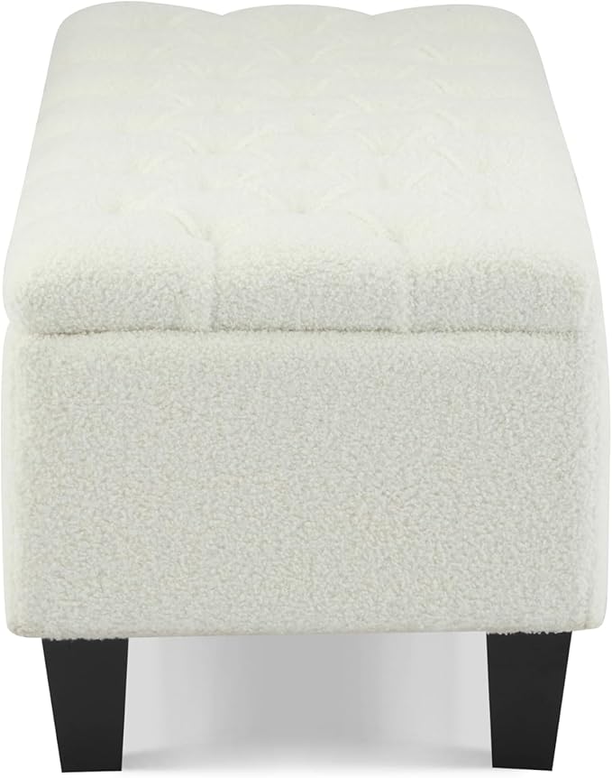 Christopher Knight Home Ottilie Boucle Fabric Storage Ottoman Bench, Wooden Rectangular Ottoman with Storage, Bedroom End of Bed Foot Stool, Entryway Ottoman Footrest, Living Room Extra Seat, Beige