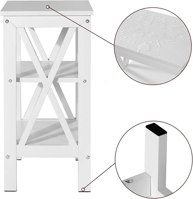 VECELO Modern Nightstands X-Design Side End Table Night Stand with Storage Shelf for Bedroom,Living Room,Set of 2 (White A2)