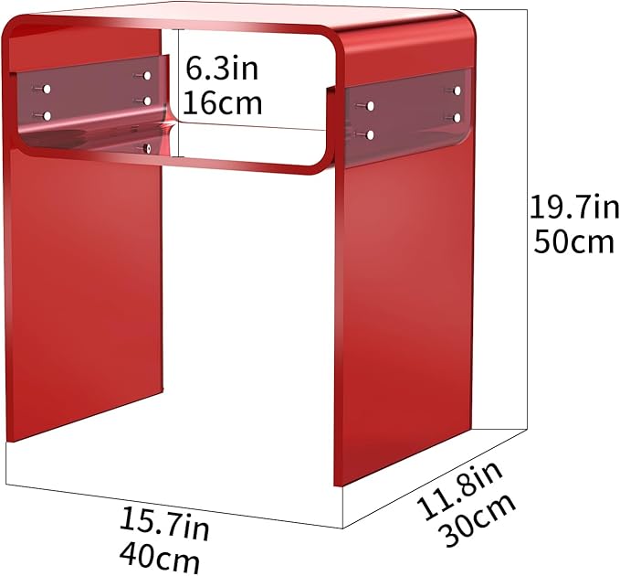 Clear Acrylic End Table 2-Tier Bedside Nightstand for Living Room Bedroom (1, Red)