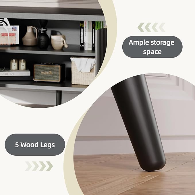 TV Stand for Up to 60" TVs, Modern Entertainment Center with 4 Cylindrical Stripe Doors, Media Console Table with Solid Wooden Legs, Modern TV Stand for Living Room, Bedroom, Black