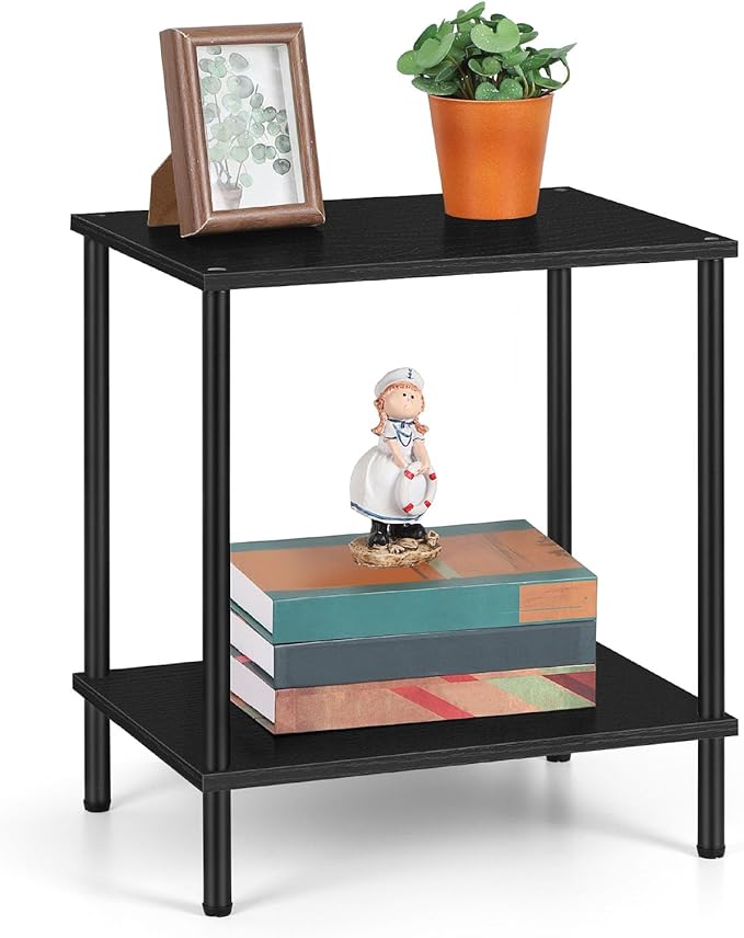 ETELI Small Side Table Black Narrow End Table with Storage Shelf Modern Square Bedside Table Wood Nightstand for Living Room Bedroom Office