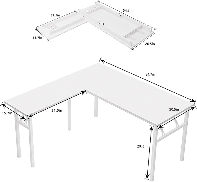DlandHome Reversible L-Shaped Desk Large Corner Desk Folding Table Computer Desk Home Office Table Computer Workstation, White DND-ND11-WW