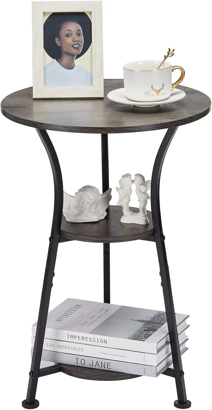 Dulcii Small Round End Table for Narrow and Small Space, 3-Tier Round Accent Couch Beside Table, Modern Side Table Corner Sofa Table Nightstand for Living Room Bedroom,Grey