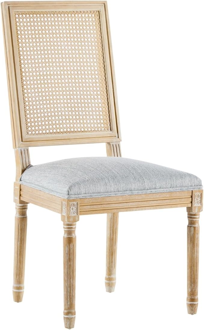 Merax Upholstered Solid Wood Dining Chairs Set of 6, French Country Style Accent Side Seating Furniture for Kitchen, Living Room, Wicker Back, Grayish Green
