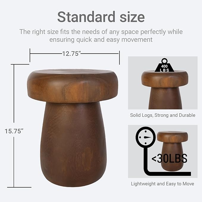 TORMAYS HOME Handmade Wood Side Table Tree Stump End Table Solid Wood Stool Plant Stand Rustic Coffee Table Nightstand for Living Room Bedroom Balcony Garden (Brown)