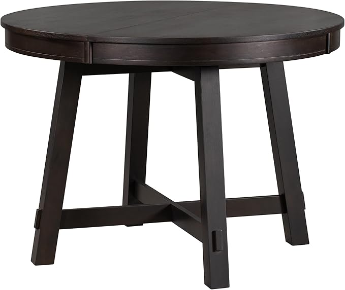 Farmhouse Style Expandable Round to Oval Dining Table with 16" Removable Leaf, Solid Wood Extendable Tabletop with Cross Trestle Legs, Space-Saving Kitchen-Tables for Home Apartment Restaurant