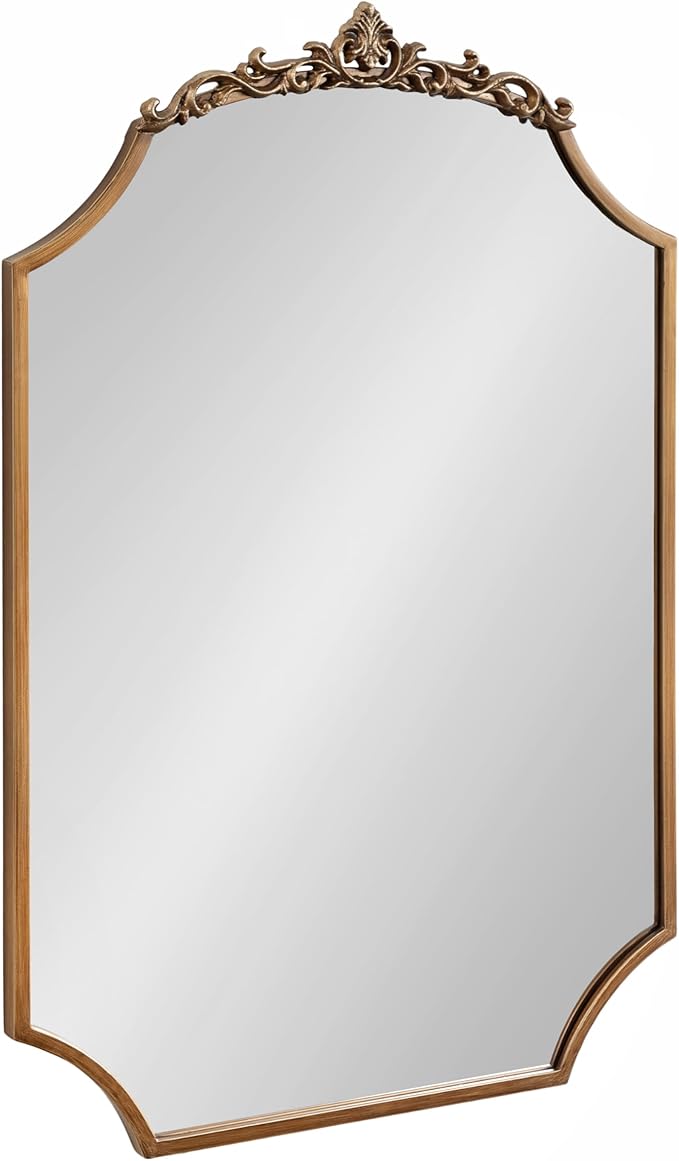 Kate and Laurel Arendahl Ornate Traditional Arched Scallop Mirror; 24 x 36; Antique Gold; Decorative Baroque Style Scalloped Arch Vintage Gold Mirror with Ornamental Crown