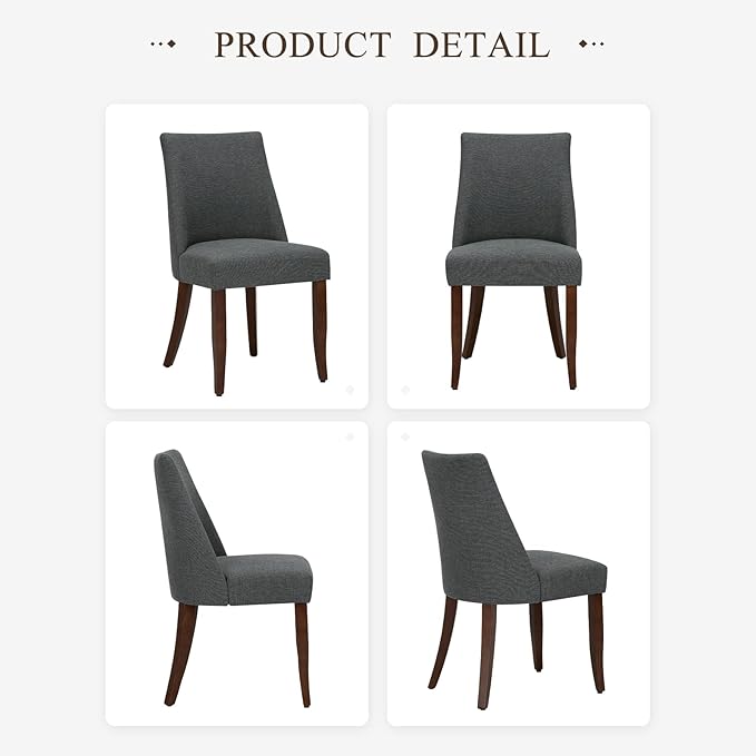 COLAMY Upholstered Dining Chairs Set of 4, Mid Century Modern Kitchen Chairs with Back, Farmhouse Fabric Side Dining Room Chairs with Wood Legs for Dining Room Restaurant, Dark Grey