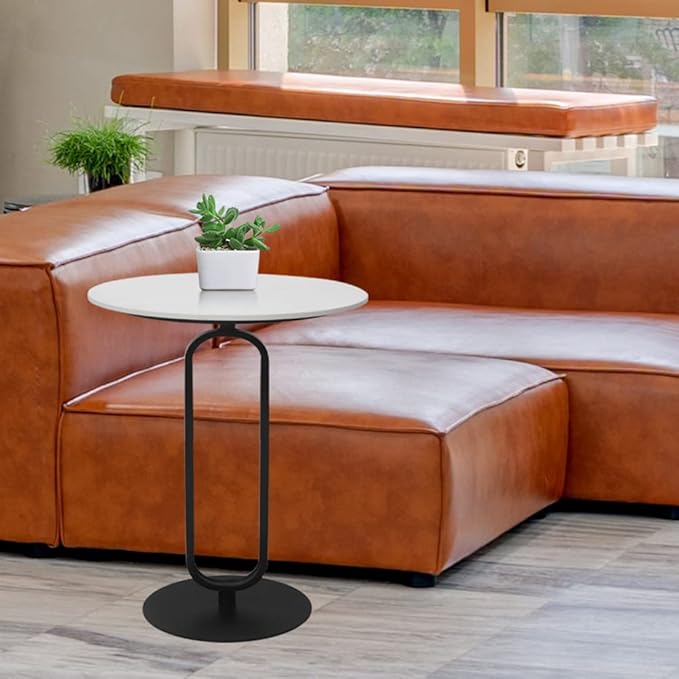 Side Table with Marble Top Metal Pub Bar Round Table Modern Sofa Side End Table Coffee Tray Side Desk for Couch Living Room Bedroom