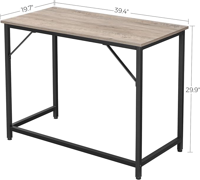 VASAGLE Computer Desk, Gaming Desk, Home Office Desk, for Small Spaces, 19.7 x 39.4 x 29.9 Inches, Industrial Style, Metal Frame, Greige and Black ULWD041B02