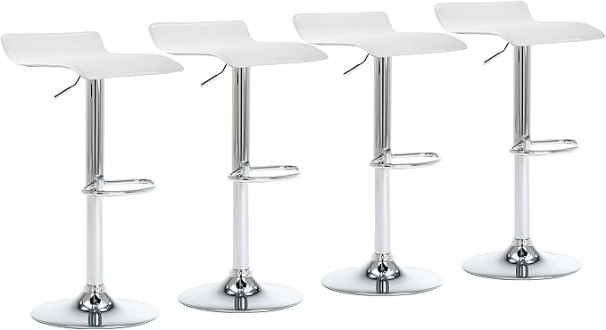 NOBPEINT Contemporary Chrome Air Lift Adjustable Swivel Bar Stool, Set of 2, White