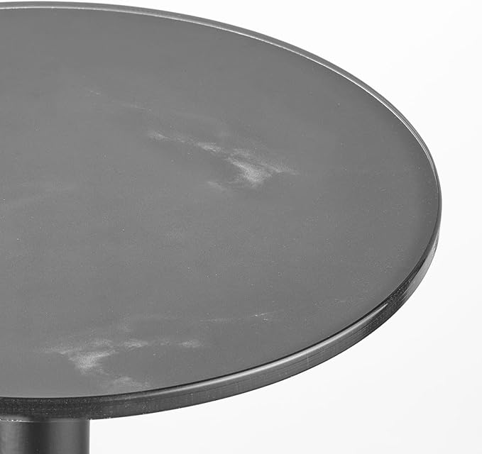 mDesign Glass Top Side/End Drink Table - Small Modern Round Accent Metal Nightstand Furniture for Living Room, Dorm, Home Office, and Bedroom - 9" Round - Black Marble/Black Print, 23780MDHS