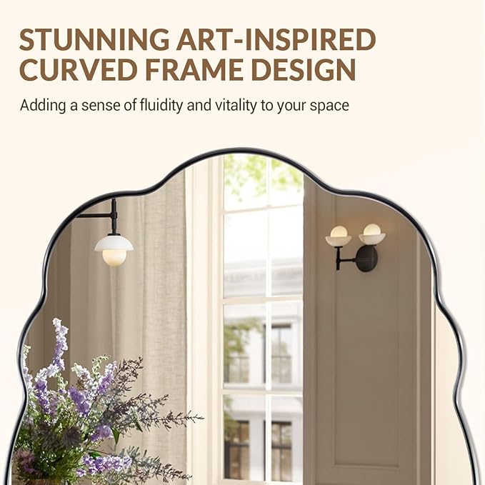 ANDY STAR Brushed Nickel Bathroom Mirror, 24x32 Inch Silver Asymmetrical Wall Mirror, Oval Bathroom Vanity Mirror, Unique Irregular Wall Mirror with Sophisticated Curved Design