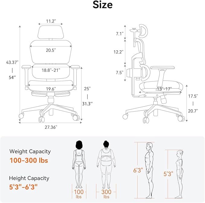 Newtral Office Chair Ergonomic - Home Office Desk Chair, Auto-Following Lumbar Support, 4D Armrest, Seat Depth and Height Adjustable for Long Time Sitting (with Footrest, Black)