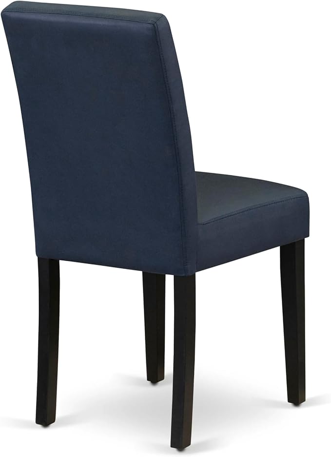 East West Furniture LGAS7-BLK-09 7 Piece Dining Table Set Consists A Wooden Table and 6 Dark Navy Blue Polyester Fabric Modren Dining Chairs with Stylish Back- Black Finish