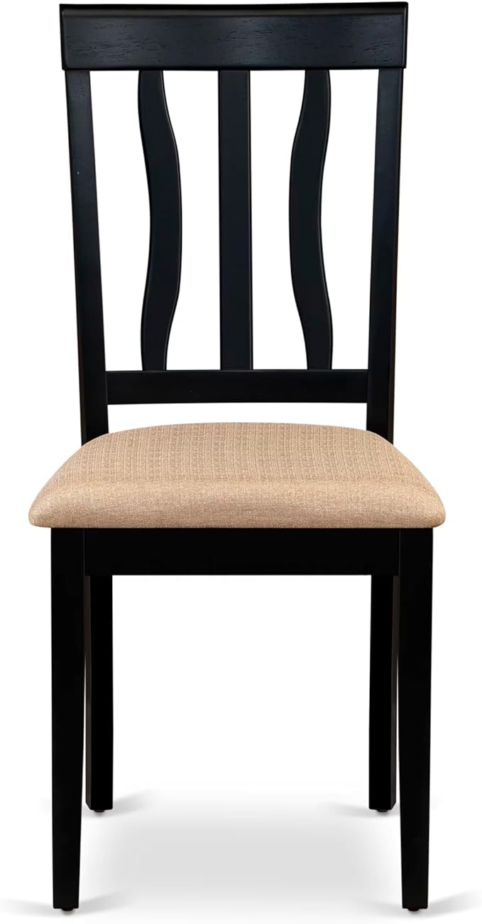 East West Furniture DLAN3-BCH-C 3 Piece Dining Room Table Set Contains a Round Kitchen Table with Dropleaf and 2 Linen Fabric Upholstered Dining Chairs, 42x42 Inch, Black & Cherry
