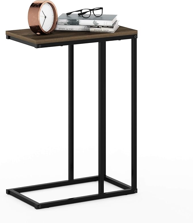 Furinno Camnus Modern Living C Shaped Sofa Side Table, 9.8 in x 17.9 in x 25 in, Columbia Walnut