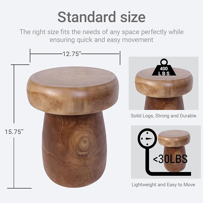 TORMAYS HOME Handmade Wood Side Table Tree Stump End Table Solid Wood Stool Plant Stand Rustic Coffee Table Nightstand for Living Room Bedroom Balcony Garden (Natural Color)