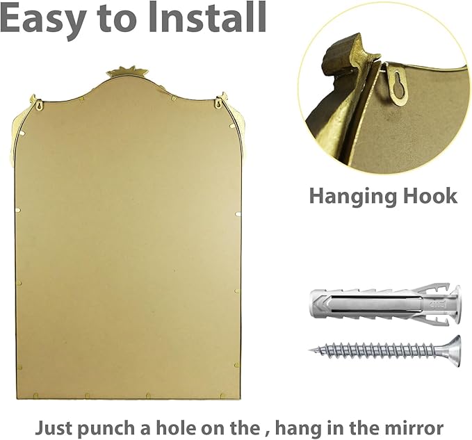 European Retro Mirror, Wall Mirror, Traditional Retro Baroque Mirror, Traditional Gorgeous Arched Wall Mirror，Can be Used for Decoration