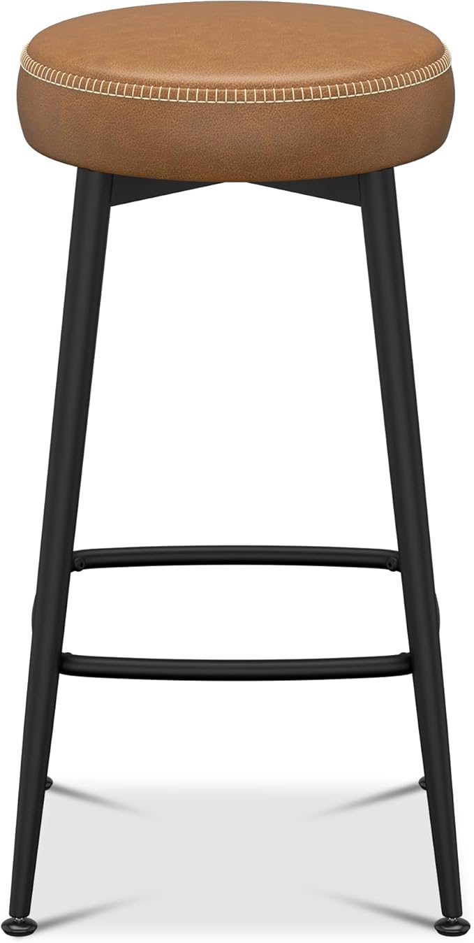 Counter Height Bar Stools, 26" H Backless Bar Stools Set of 8, Upholstered Faux Leather Kitchen Counter Stools, Mid Century Modern, Kitchen Island Home Bar, Pub, Caramel Brown