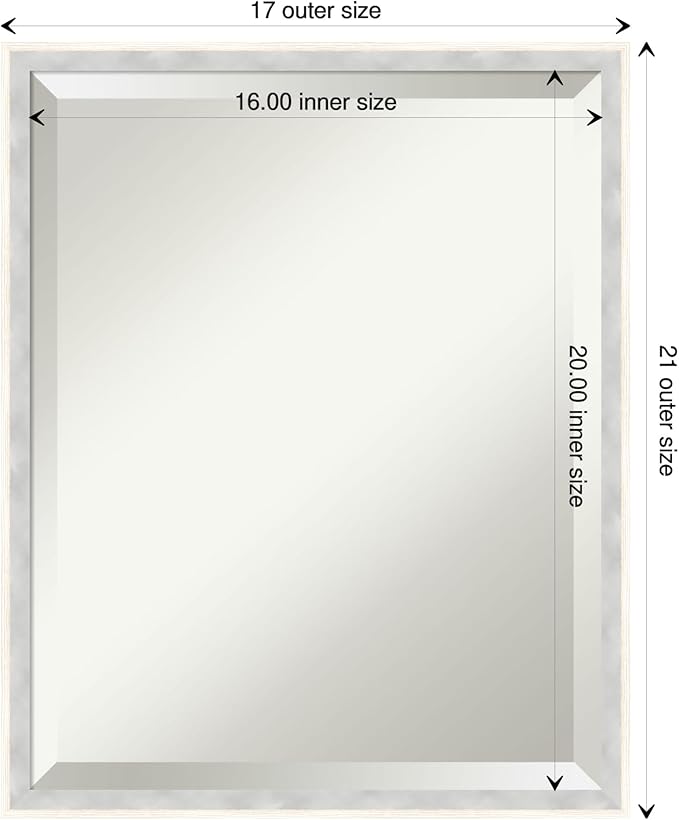 Amanti Art White Bathroom Mirror for Over Sink, 21x17 Paige White Silver Rectangle Vanity Mirror, Small Modern Contemporary Wood Frame, Hangs Horizonally and Vertically, Bathroom Wall Decor, Beveled