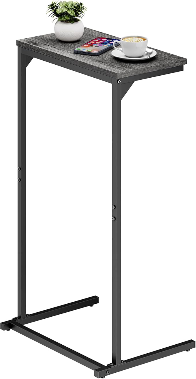 TUTOTAK C Shaped End Table, Small Side Table, 28.7 inch Tall Couch Table, Sofa Table, Living Room, Bed Room, Charcoal Grey TB01BY071