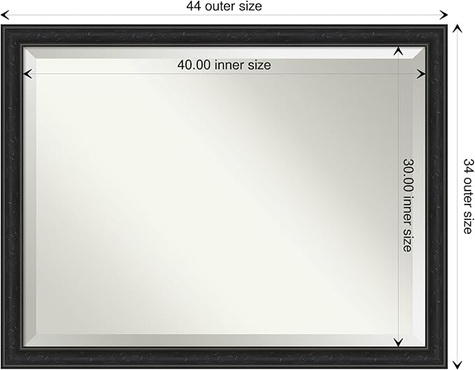Amanti Art Black Bathroom Mirror for Over Sink, 34x44 Shipwreck Black Narrow Rectangle Vanity Mirror, X-Large Rustic Farmhouse Frame, Hangs Horizonally and Vertically, Bathroom Wall Decor, Beveled