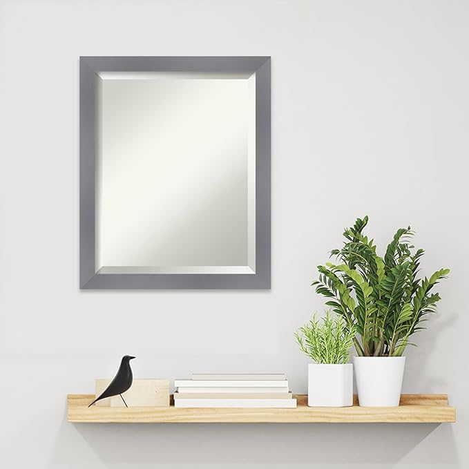 Amanti Art Grey Wall Mirror 23x19 Edwin Grey Rectangle Bathroom Mirror for Wall Decor Living Room, Small Casual Wood Frame, Hangs Horizonally and Vertically, Bathroom Decor, Beveled Edge from WI, USA