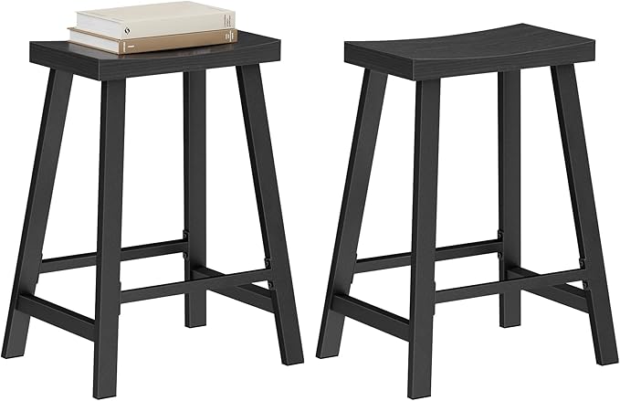 VASAGLE Bar Stools, Set of 2 Bar Chairs, Kitchen Breakfast Bar Stools with Footrest, 23.6 Inches High, Industrial in Living Room, Party Room, Black ULBC074B56